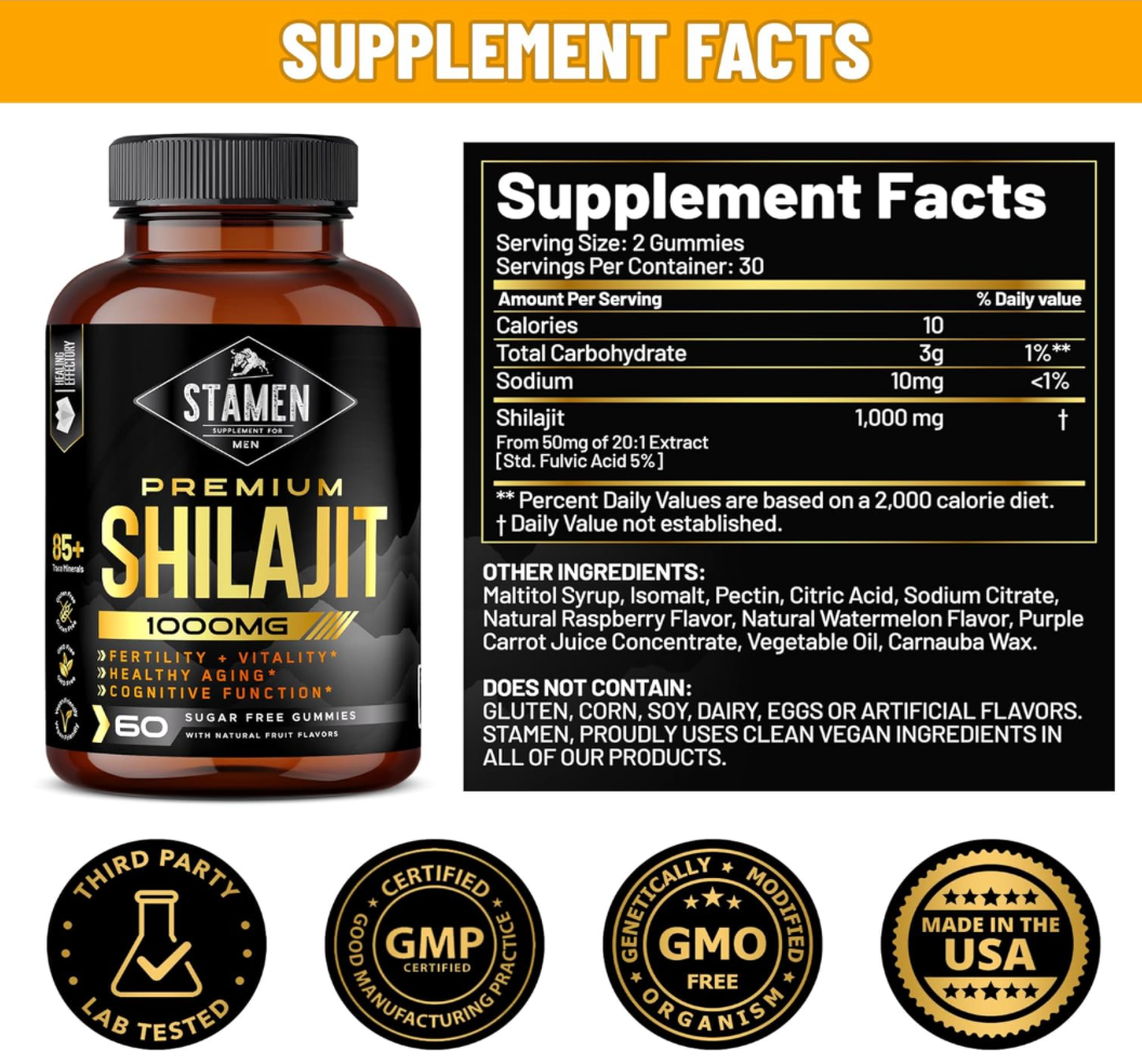 Premium Sugar Free Shilajit 30,000 MG Bottle, Organic Fruit Punch Flavor, Fulvic Acid - Stamen